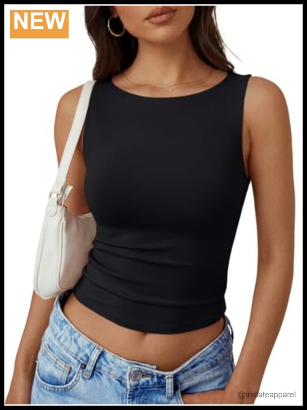 Double Lined Boat Neck Tank Top Sleeveless Slim Fit Stretch Yoga Gym